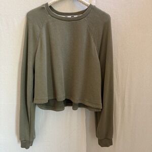 Madewell Women's MWL Airyterry Crop Sweatshirt in Olive Green Size XL